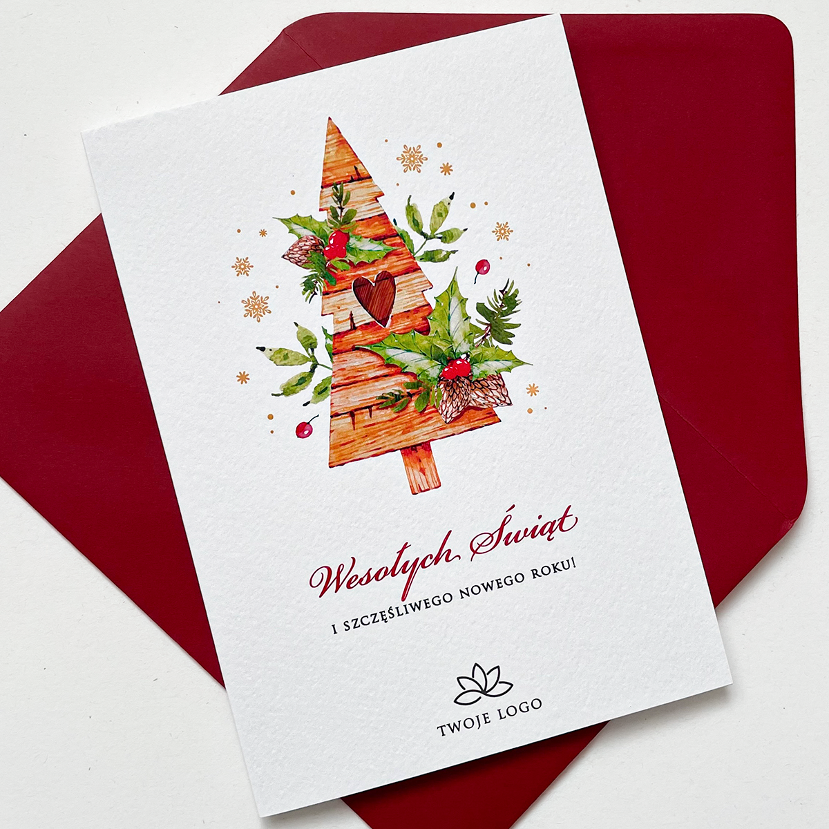 Kartki świąteczne, bożonarodzeniowe z logo, firmowe kartki