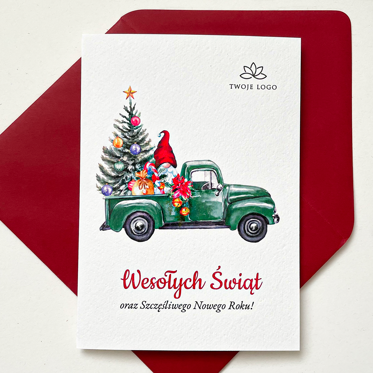 Kartki świąteczne, bożonarodzeniowe z logo, firmowe kartki