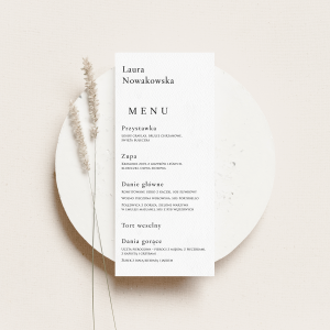 Białe, klasyczne menu z winietką
