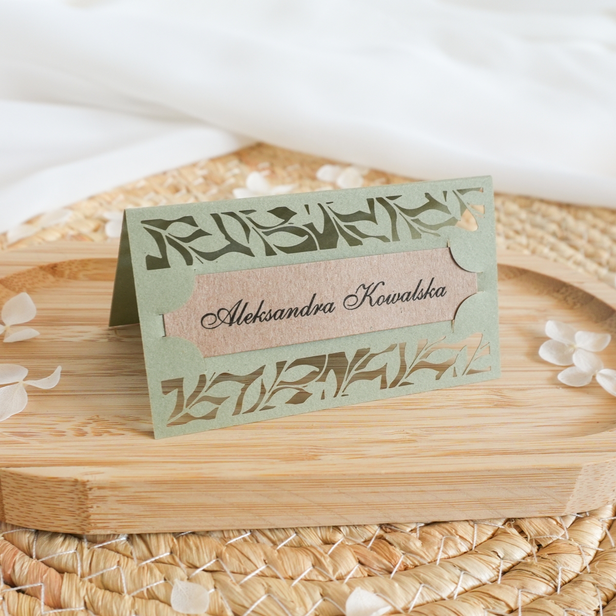 Boho, szałwiowe winietki ślubne, w stylu rustykalnym - sage green - sage 05